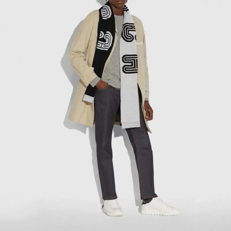 COACH Knit Scarves Unisex Gray-1