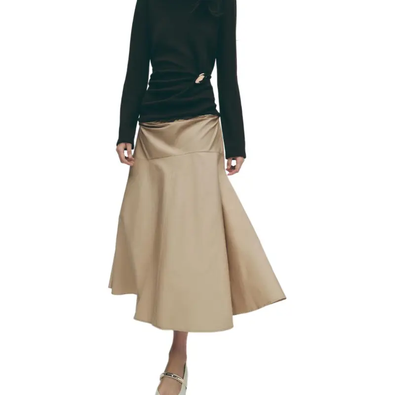 ZARA Long-Sleeved Dresses Women's Beige Brown-4
