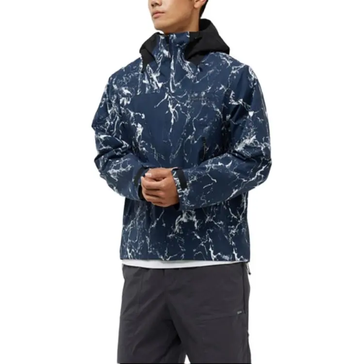Skechers Mountain And Wild Outdoor Series Jacket Men's Navy Blue Water Pattern All Over Print-2
