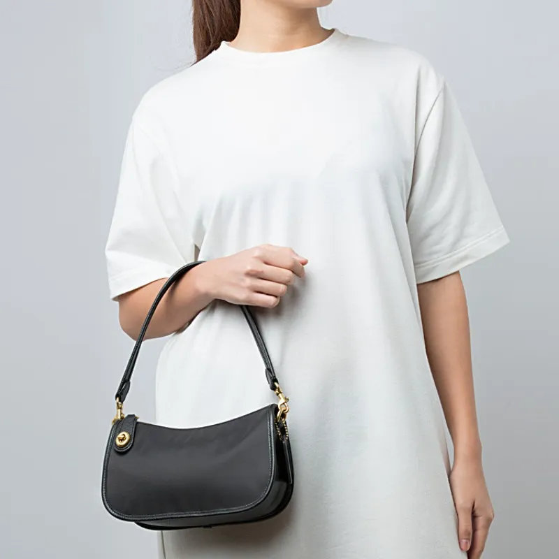 COACH Nylon Shoulder Bag Crossbody Bag Mahjong Bag Medium Size Women's Black-7