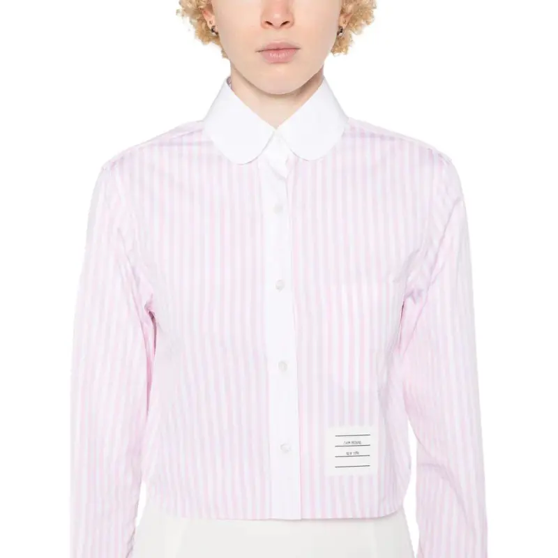 THOM BROWNE Striped Cotton Cropped Shirt-4