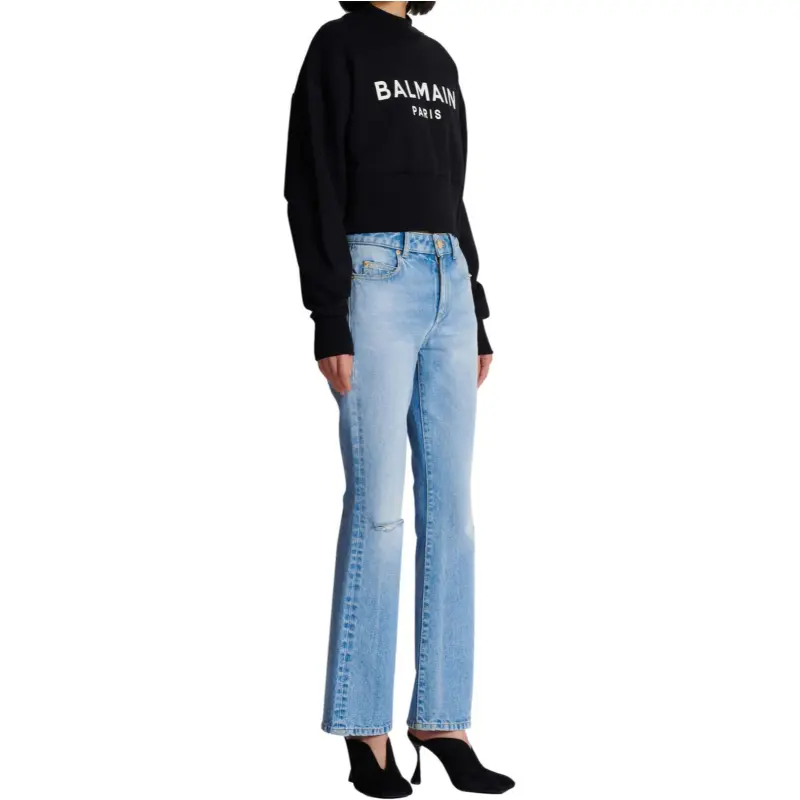 BALMAIN Logo Printed Crewneck Cropped Sweatshirt-3