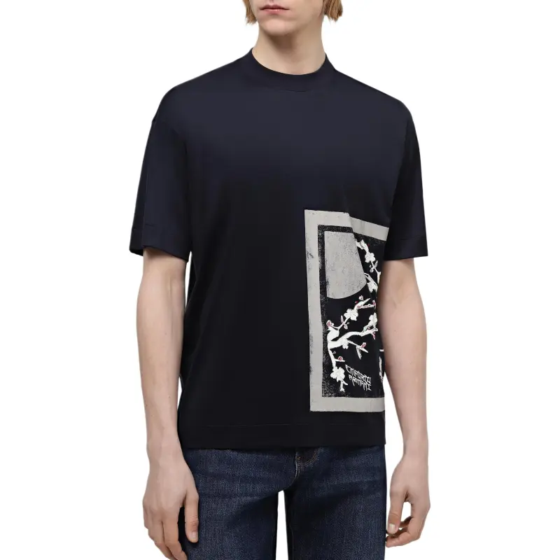 EMPORIO ARMANI SS24 Drop Shoulder Sleeve T Shirt Men's Navy Blue-4