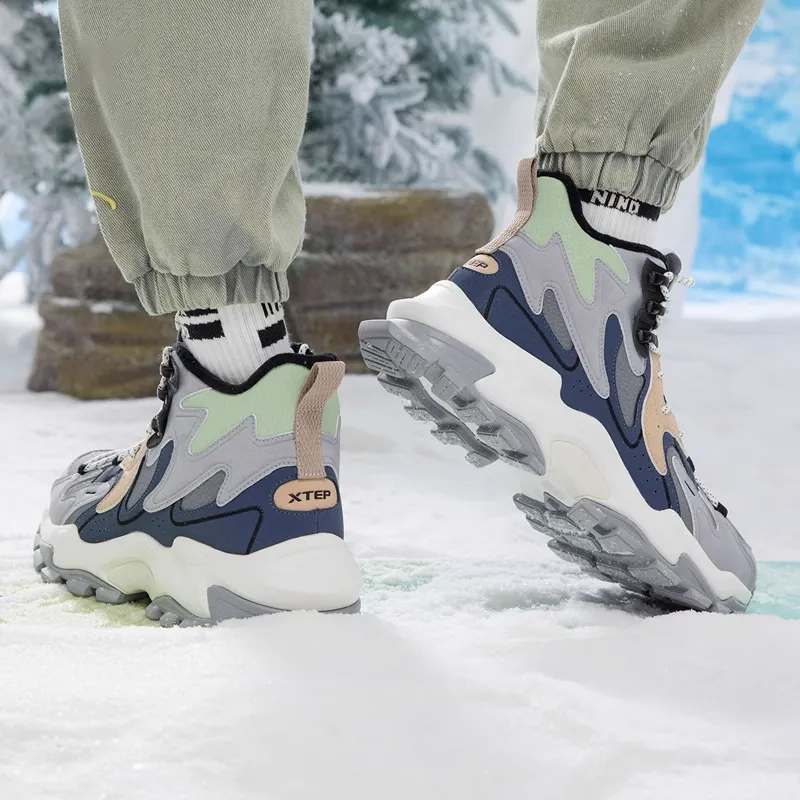 XTEP Shock Absorbers With Slip Resistant And Abrasion Resistant Properties High Top Casual Shoes Men's Gray Blue Green-4