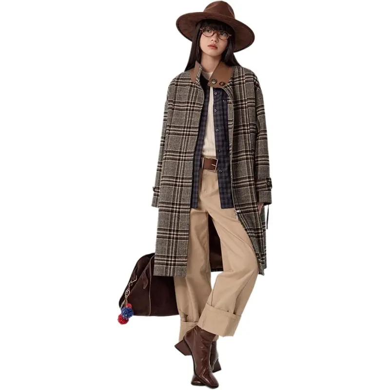 Omont Coat Women's Black And Brown Plaid-3