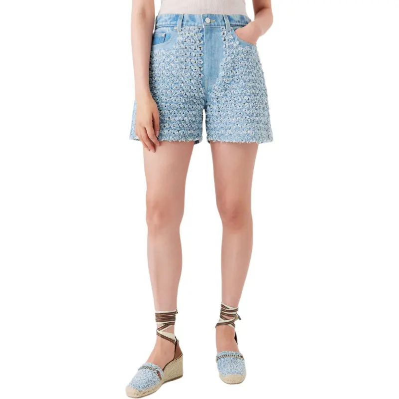 Stella McCartney Mid Rise Denim Bouclé Shorts-1