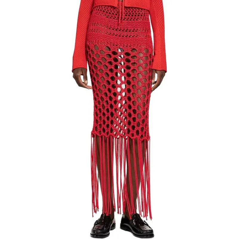 LANEUS Casual Long Skirt Women's Red-1