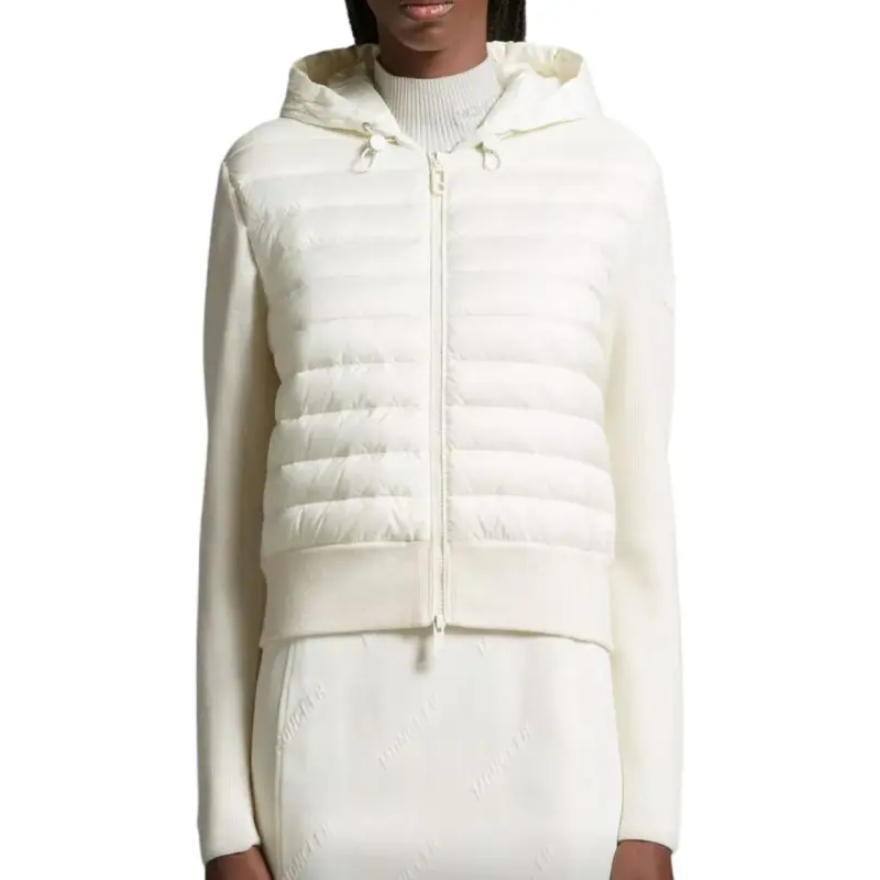 Moncler Padded Wool Zip Up Hoodie Down Jacket Women's White-3