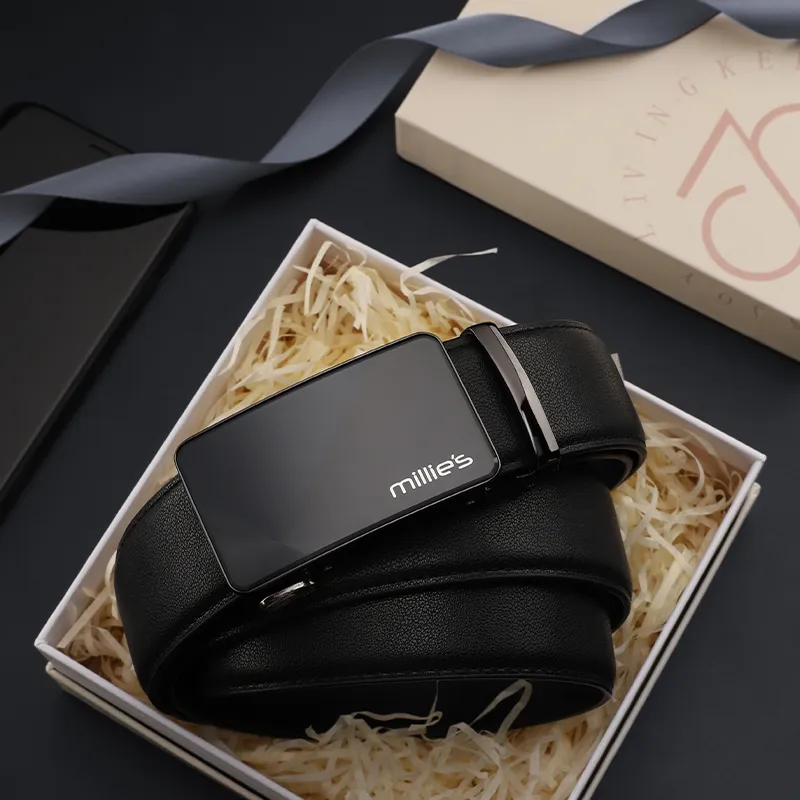 MILLIE'S Genuine Leather High End Business Men's Automatic Buckle Belt Leather Belts Men's Width  3.5cm-5