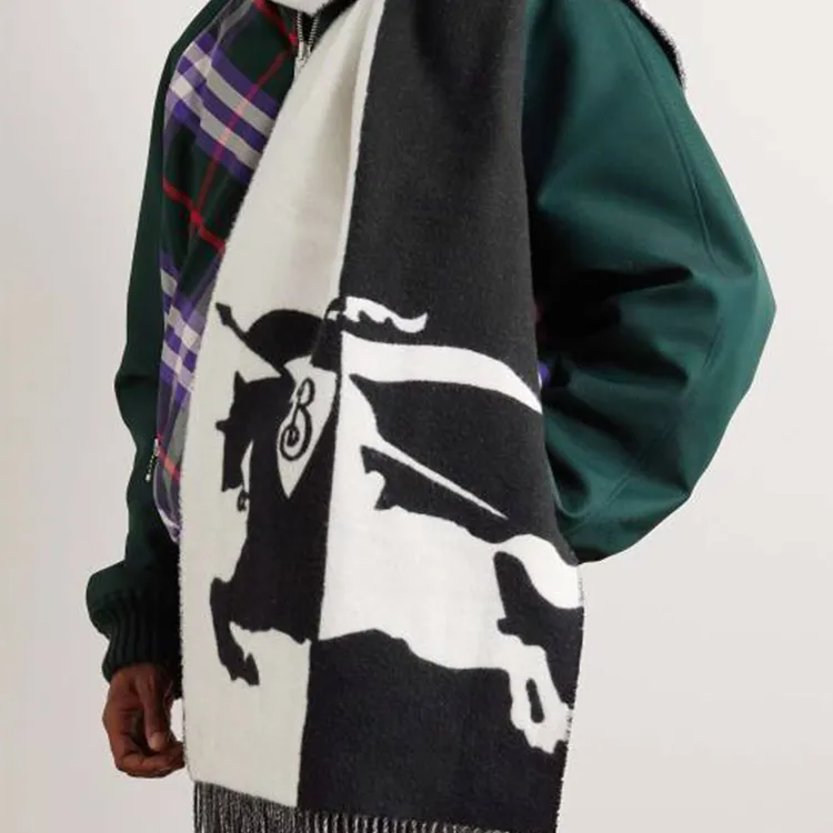 Burberry Cashmere Knit Scarves Men's Black/White-1
