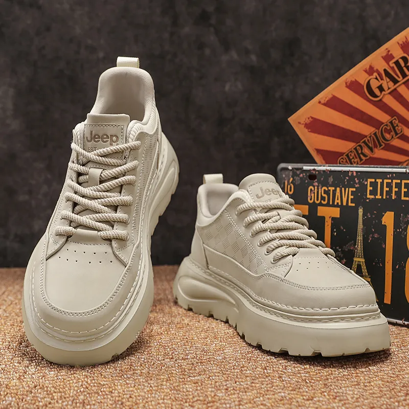 Jeep Mesh Hole Breathable Anti Slip And Wear Resistant Height Increasing Low Top Casual Shoes Men's Sand-9
