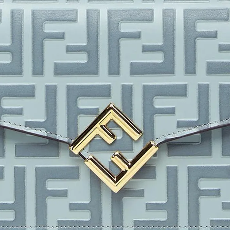 FENDI FF Diamonds Series Calfskin Portable Crossbody Bag Shoulder Bag Women's Light Blue-4
