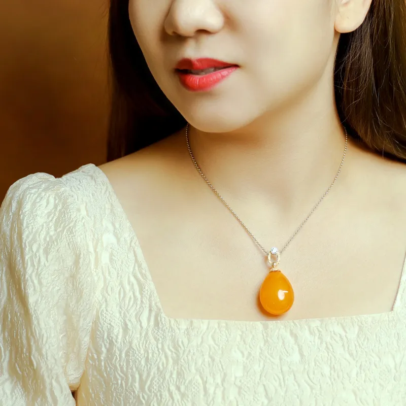 S&A S925 Silver With Amber Beeswax Inlay Necklaces Women's-1