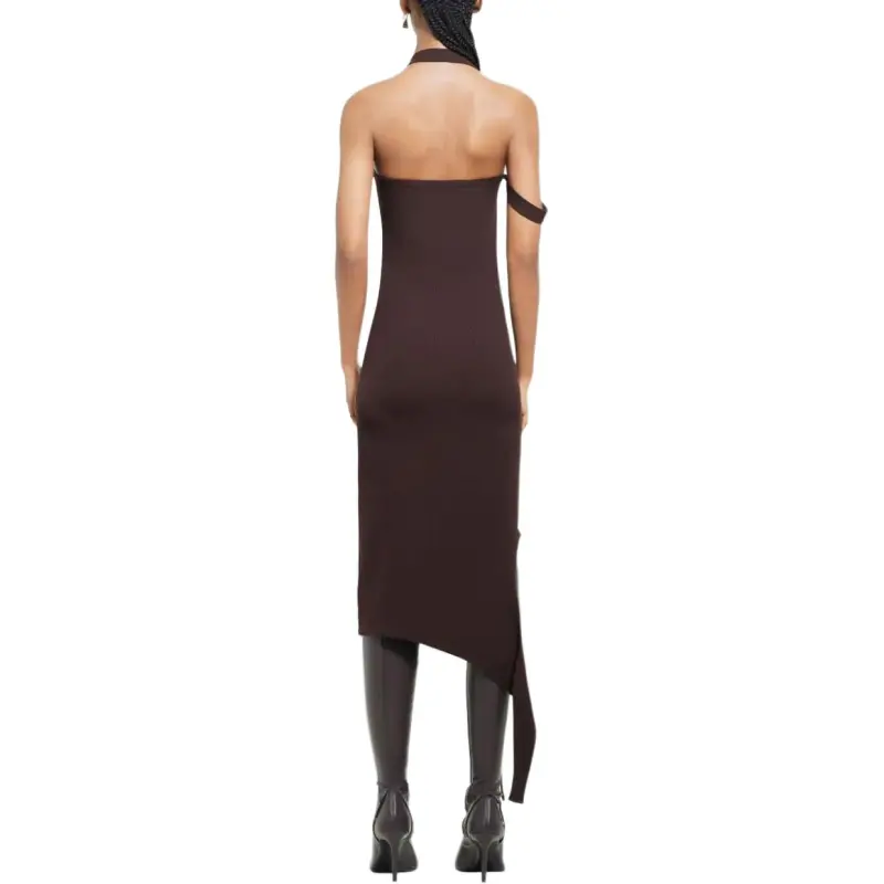 Courrèges Undressed Rib Knit Long Dress 'Chocolate'-4