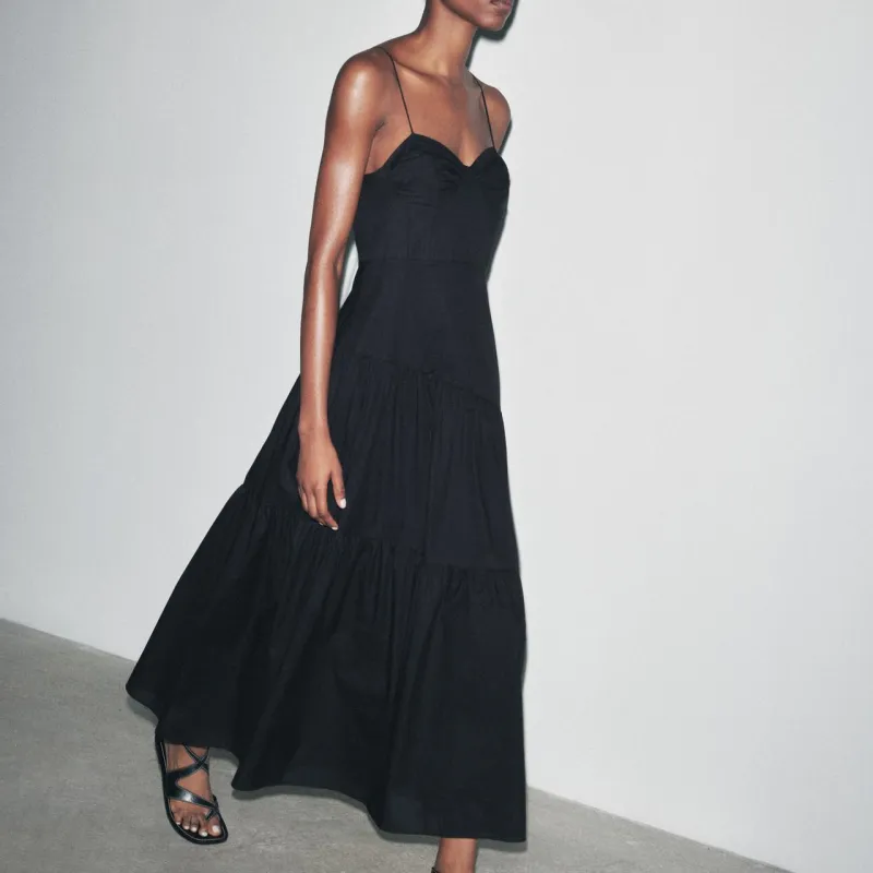 ZARA ZW Series Slip Dress Women's Black-4