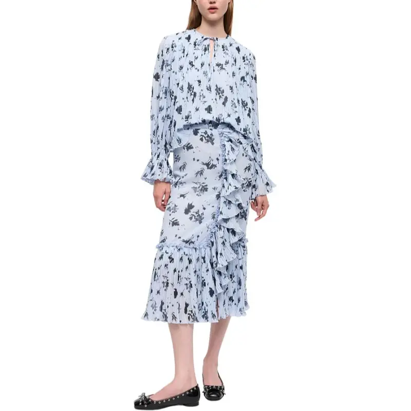 GANNI FW24 Casual Long Skirts Women's Sky Blue-1