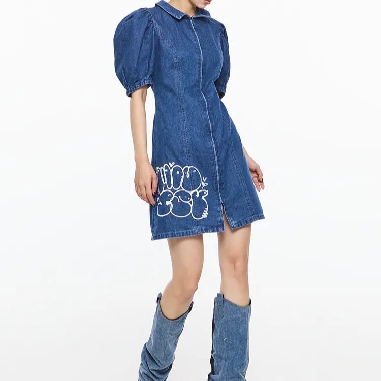 MOUSSY Short Sleeved Dresses Women's Blue-5