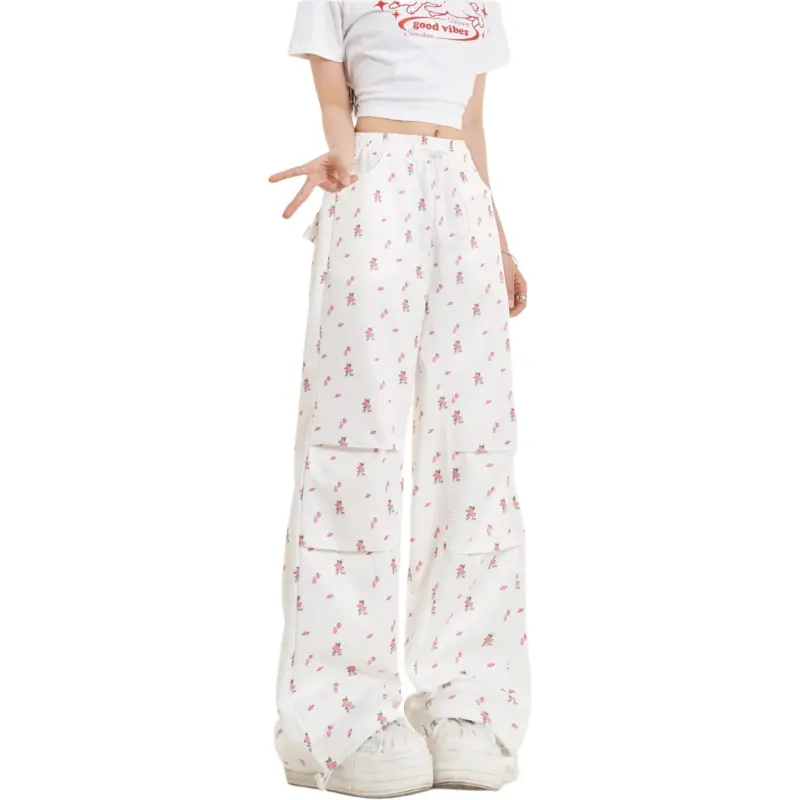 GOSO Cargo Pants Women's White Floral-3
