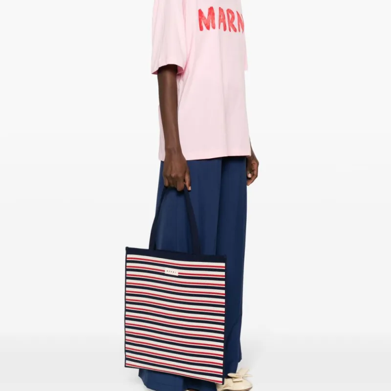 MARNI Polyester Tote Bag, Shopping Bag, Handbag Men's Red & White & Blue-4