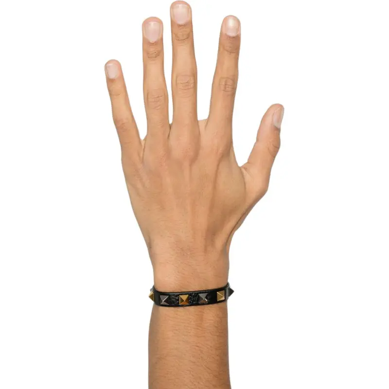 Valentino Leather Studs Wristbands Men's Black-2