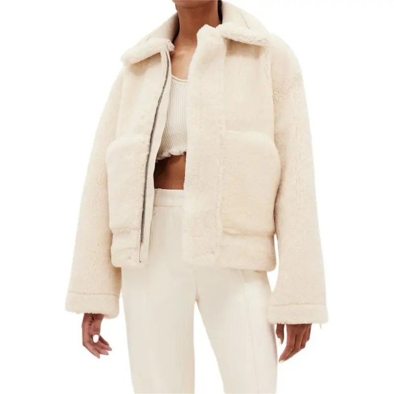 Jacquemus Oversized Shearling Coat Jackets Coats Women's Ecru-4