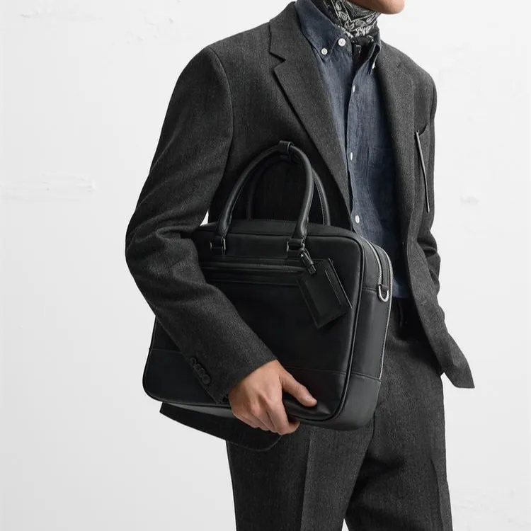 ZARA PU Polyurethane One Shoulder Crossbody Portable Briefcases Men's Black-4