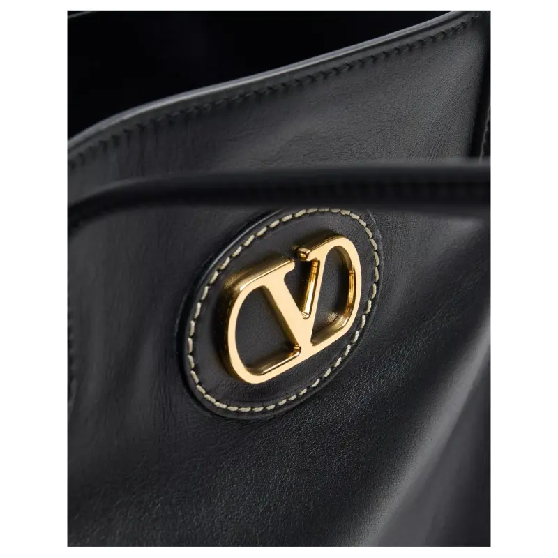 Valentino Calfskin Shoulder Bag Crossbody Bag Handbag Medium Size Unisex Black-5