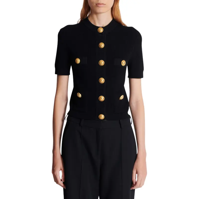 BALMAIN Short Sleeved Buttoned Knitted Cardigan-1