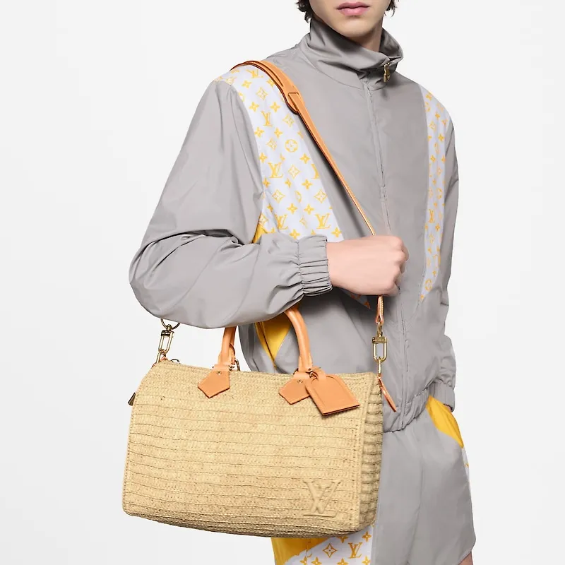LOUIS VUITTON Speedy Raffia Shoulder Bag, Crossbody Bag, Handbag Men's Light Brown-5