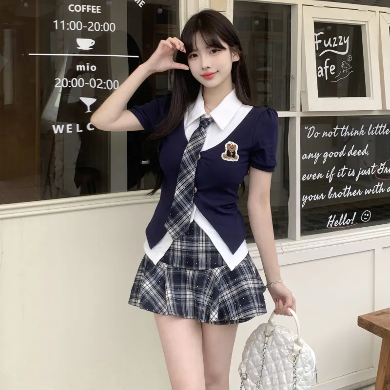 GULIANFEI Skirt Set Women's Navy Blue-3
