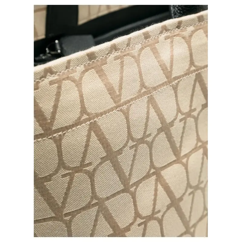 Valentino Cotton Tote Bag, Shopping Bag, Shoulder Bag, Crossbody Bag, Handbag Men's Light Beige-3