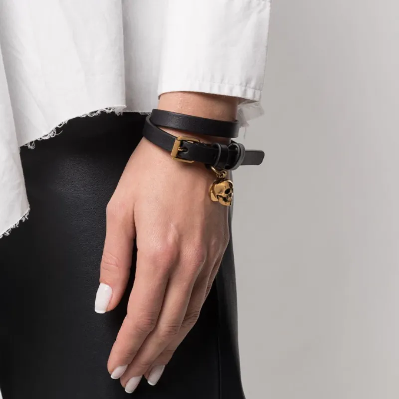 Alexander McQueen Double Wrap Leather Bracelet-3