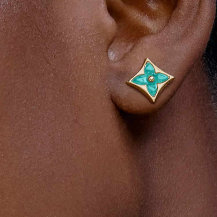 LOUIS VUITTON 18K Gold Stud Earrings Women's Green-3
