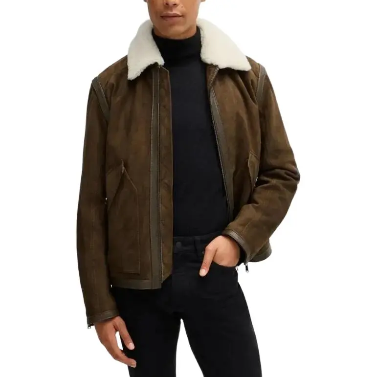 HUGO BOSS Leather Jacket Men's Brown-1