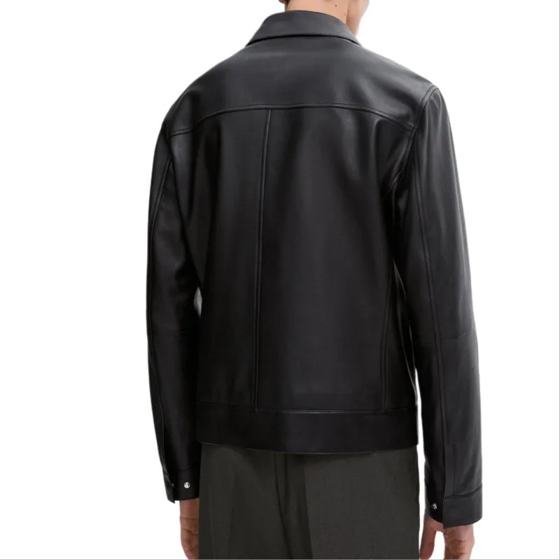 Massimo Dutti Leather Jacket Men's Black-4