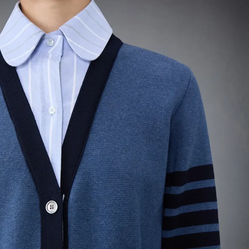 THOM BROWNE Milano Oxford Layered Shirt Cardigan-4
