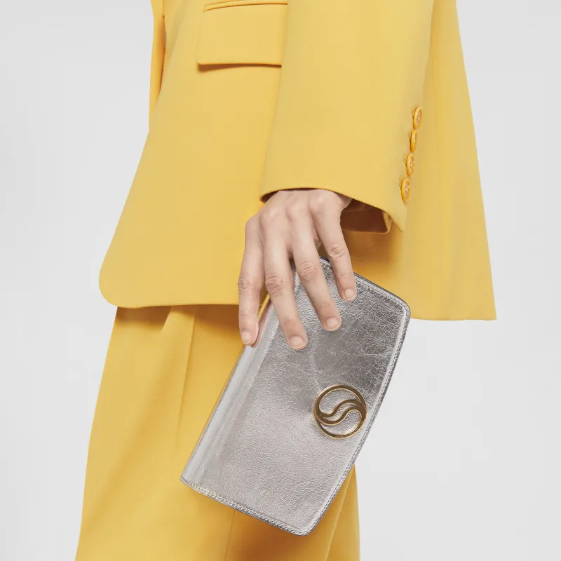 Stella McCartney S Wave Recycled Polyester Wrist Bag Clutch Mini Women's Silver-4