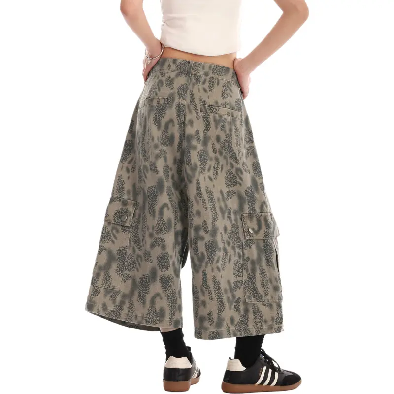 VINMUK Denim Shorts Unisex Leopard Print-4