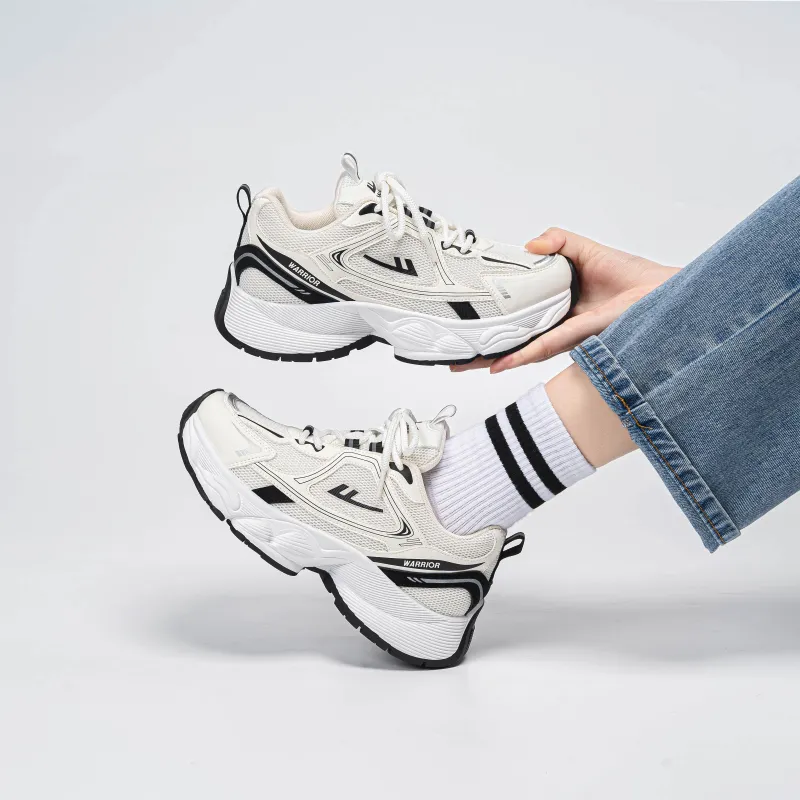 Warrior Anti Slip Wear Resistant Low Top Chunky Sneakers Women's White Black-7