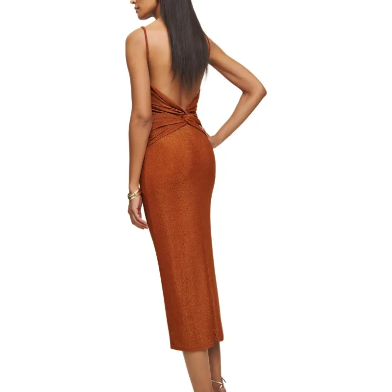 REFORMATION Sai Dress Slip Dresses Women's Burnt Orange Shimmery-1