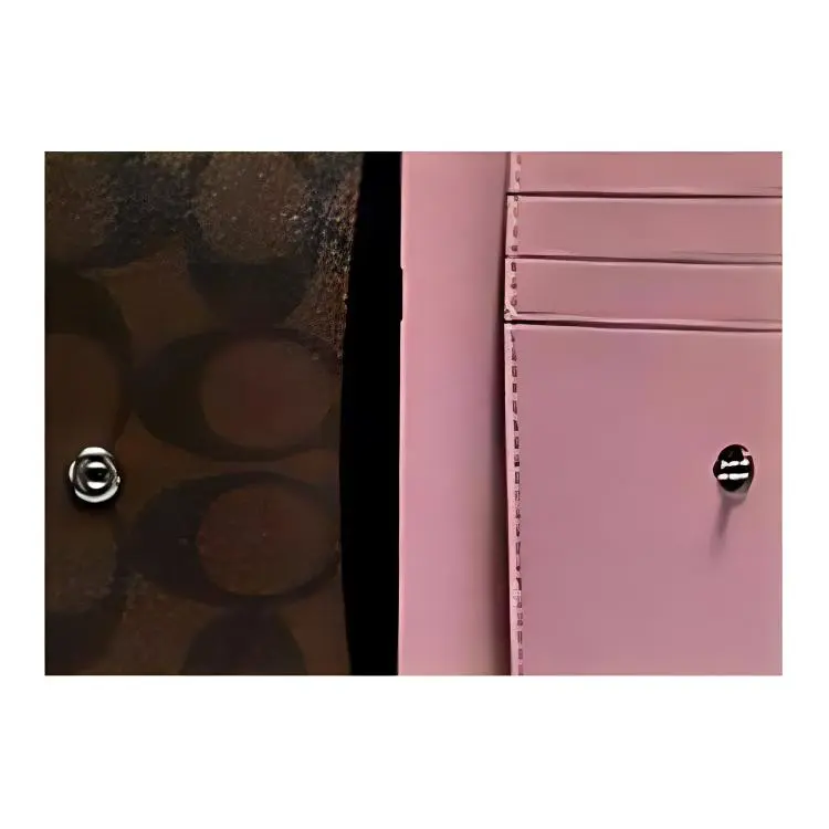 COACH Canvas With Leather Clutch Wallet Cell Phone Pouch, Clutch Trumpets Women's Brown & Rose Pink-3