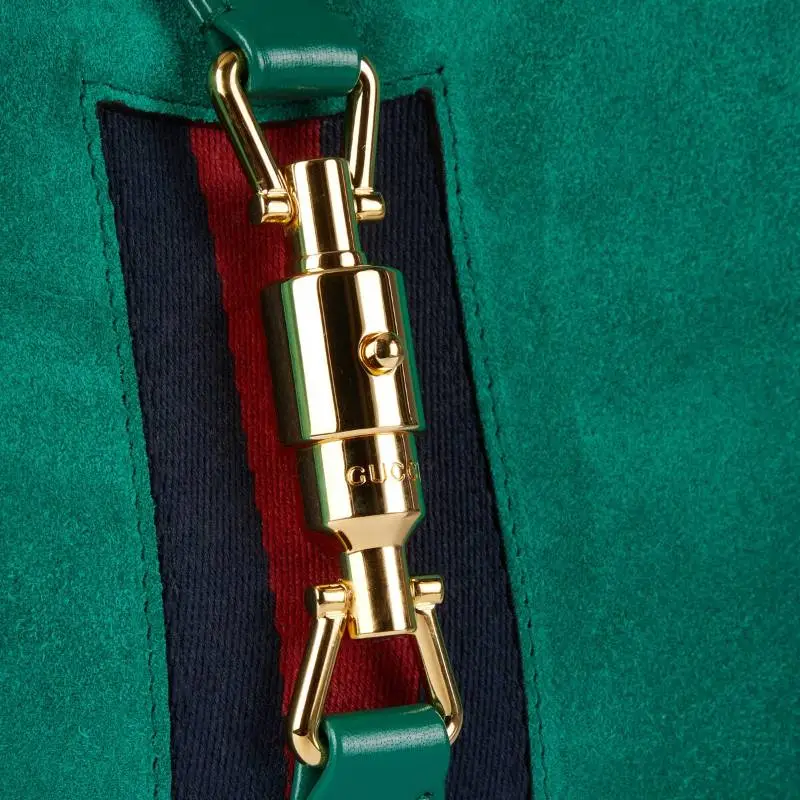 GUCCI Jackie 1961 Suede Handbag Trumpets Women's Green-6