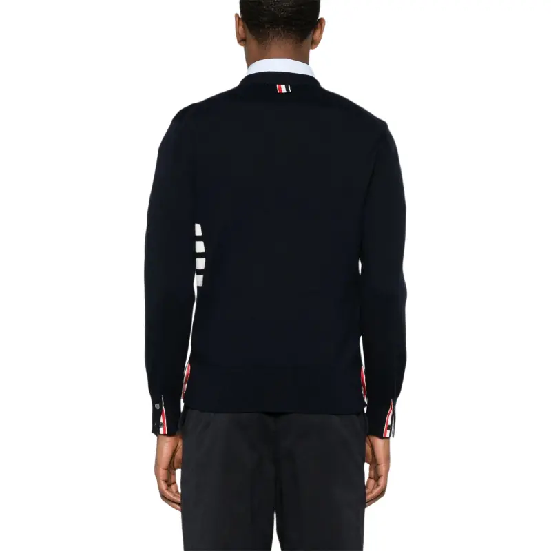 THOM BROWNE 4 Bar V Neck Relaxed Fit Cardigan-4