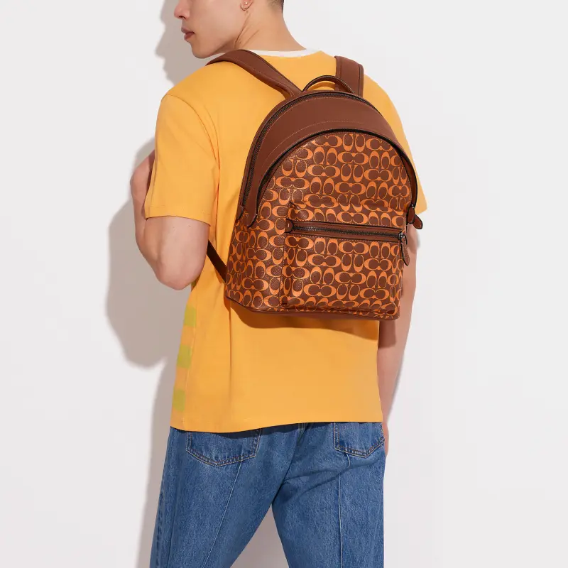 COACH Charter Canvas With Leather Laptop Backpack Large Size Men's Brown Monogram-3