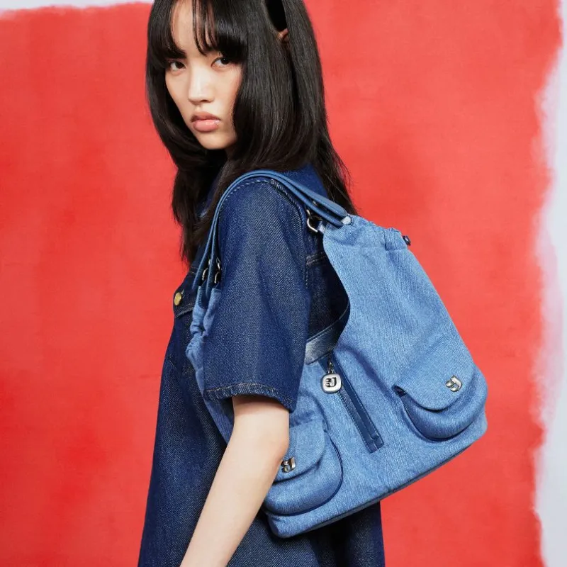 KUNOGIGI Fabric Shoulder Bag Medium Size Unisex Denim Blue-1