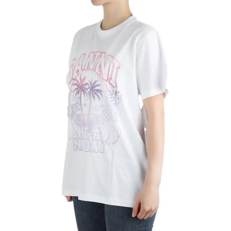 GANNI Graphic Printed Crewneck T Shirt-4