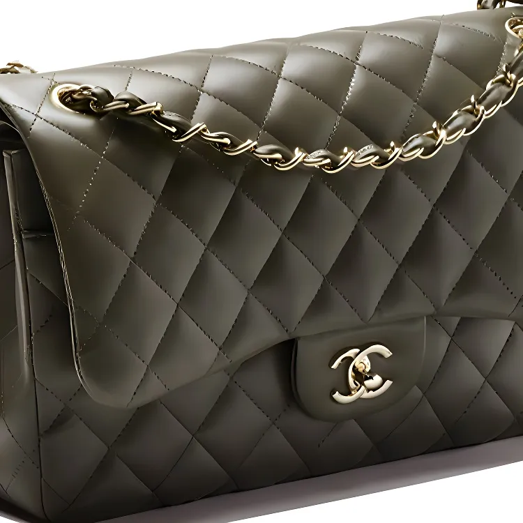 CHANEL Classic Flap CF Sheepskin Shoulder Bag, Crossbody Bag Tubas Women's Khaki-3