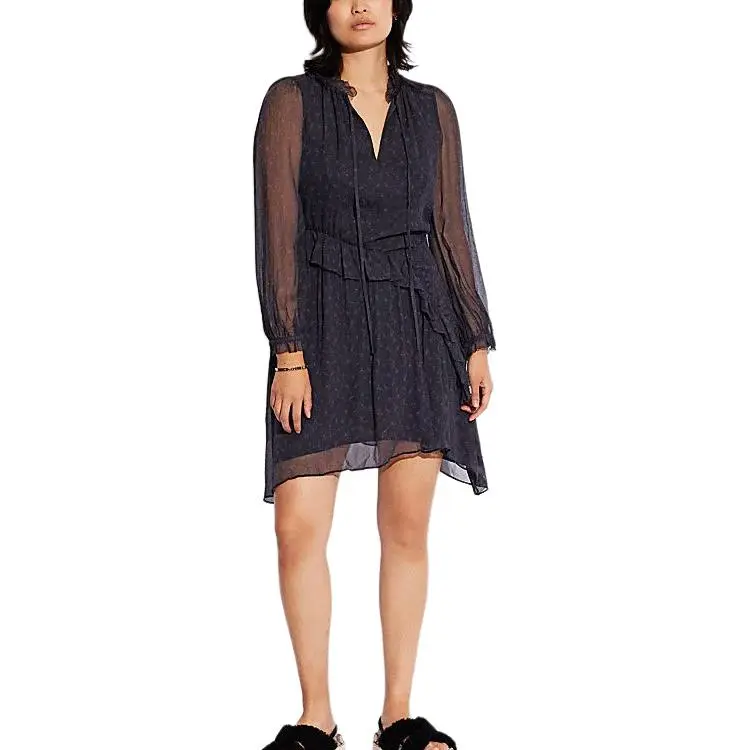 COACH Long Sleeved Dress Women's Marine Blue-1