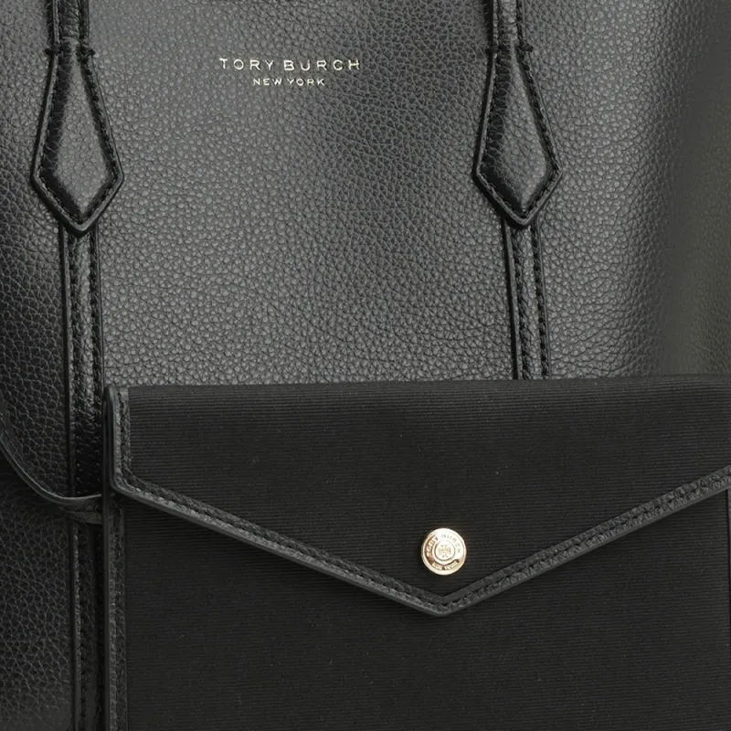 TORY BURCH Perry Leather Tote Bag, Shopping Bag, Handbag Trumpets Women's Black-4