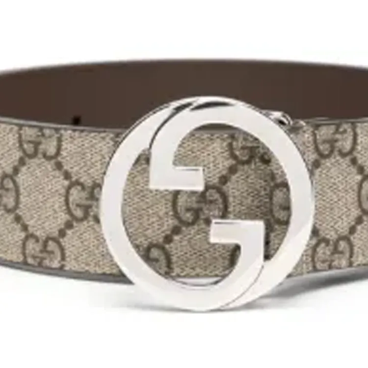 GUCCI Canvas Leather Belts Men's Brown Width 3.8cm-1
